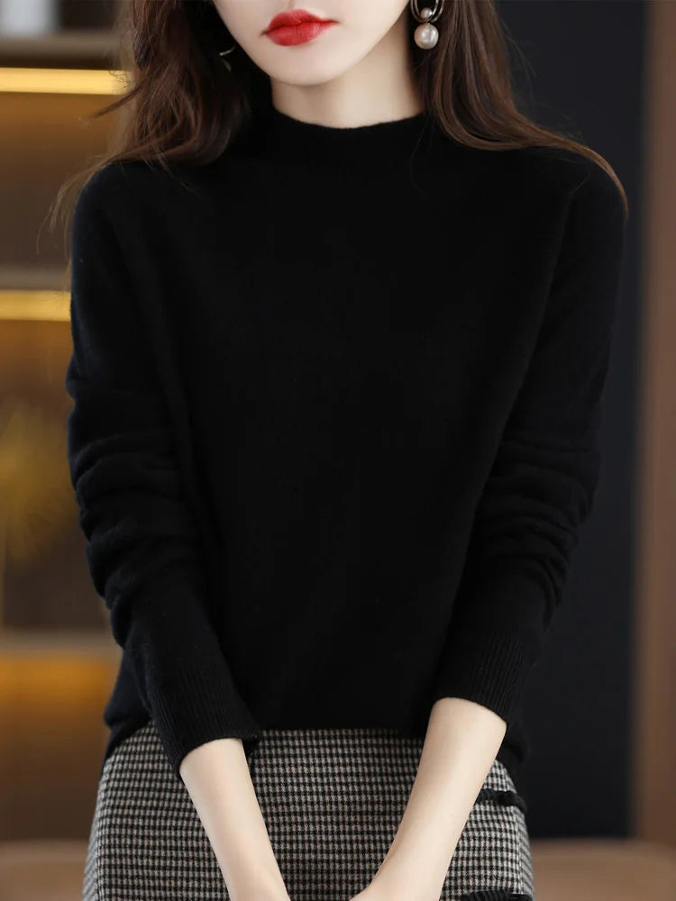 Damski sweter wełniany | Jesień zima, stójka jedwabna | Casual