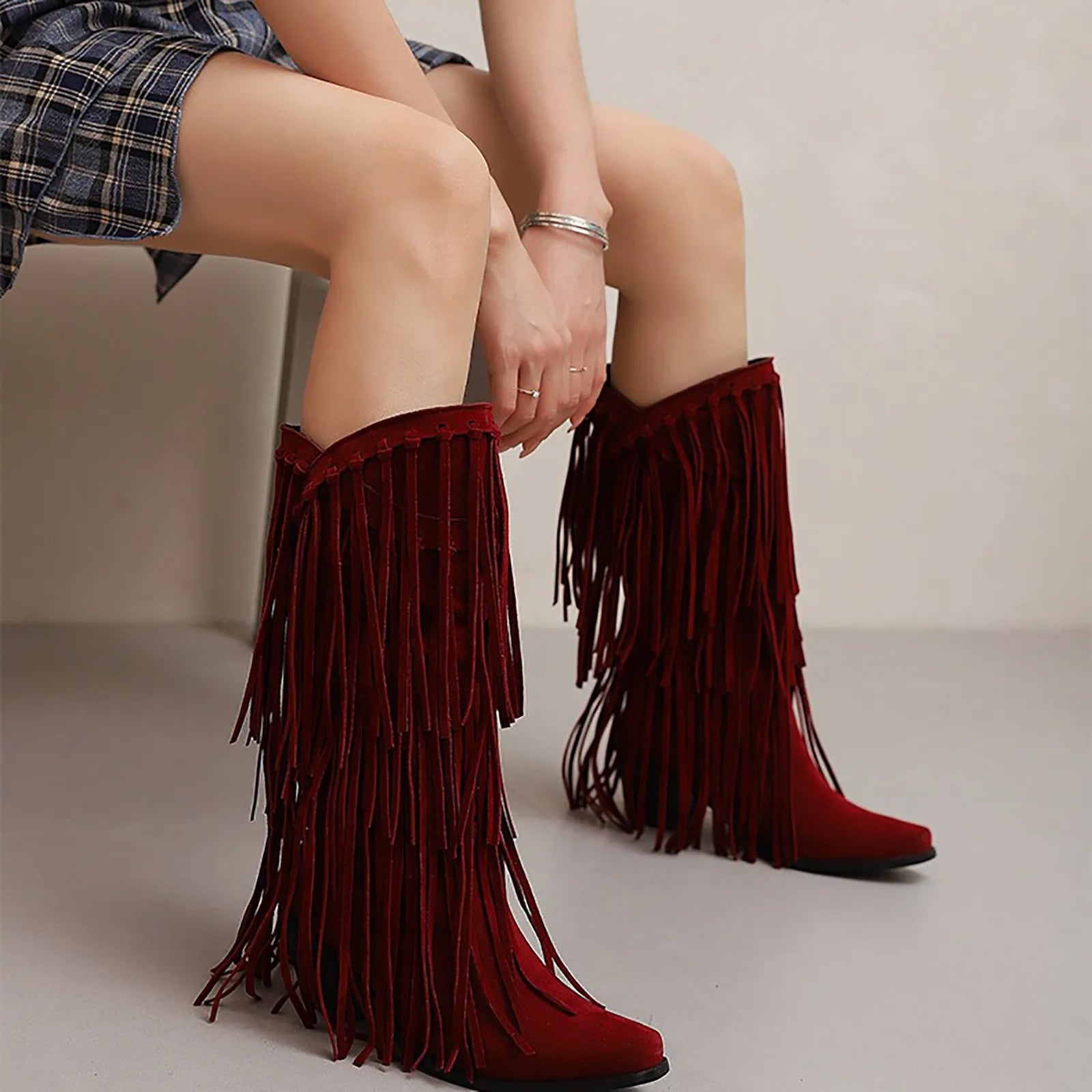 Buty Kowbojskie z Frędzlami | Wysoki Krój, Wielbłądzi Kolor