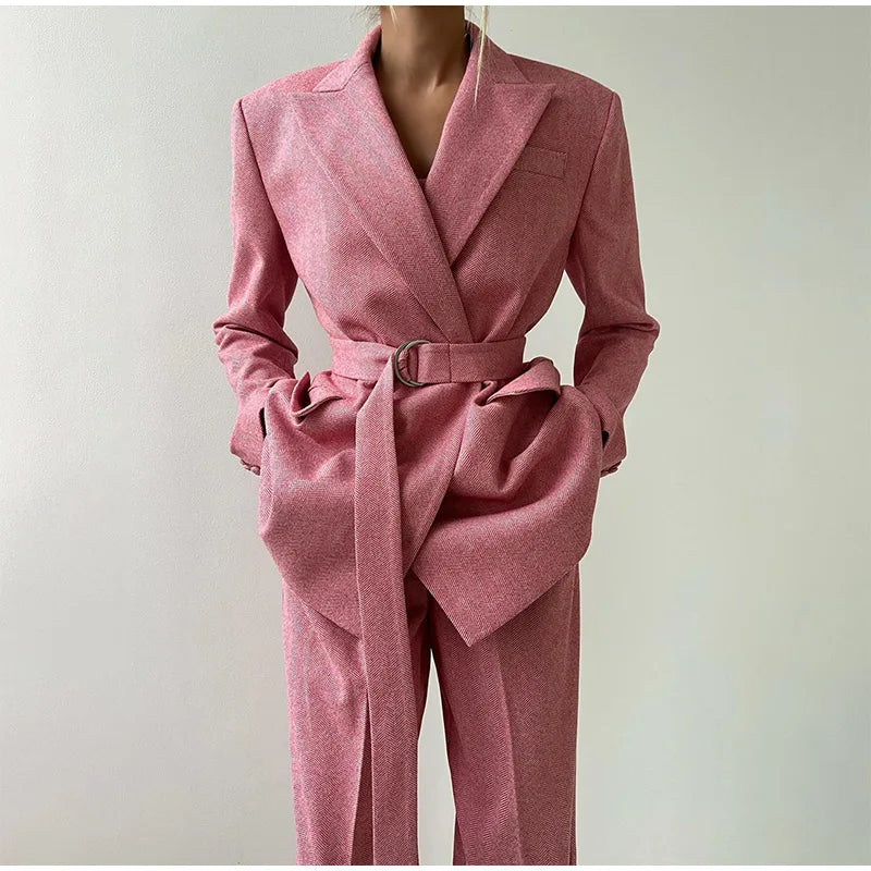 Damskie Spodnie Garnitur | Top Corset, Blazer i Spodnie Proste