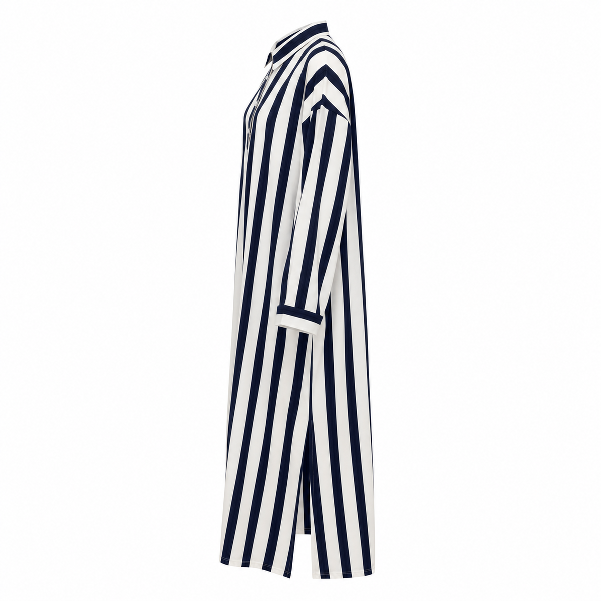 Damska Sukienka Maxi w Paski z Kołnierzem Koszulowym i Kieszeniami | Oversize | Letnia