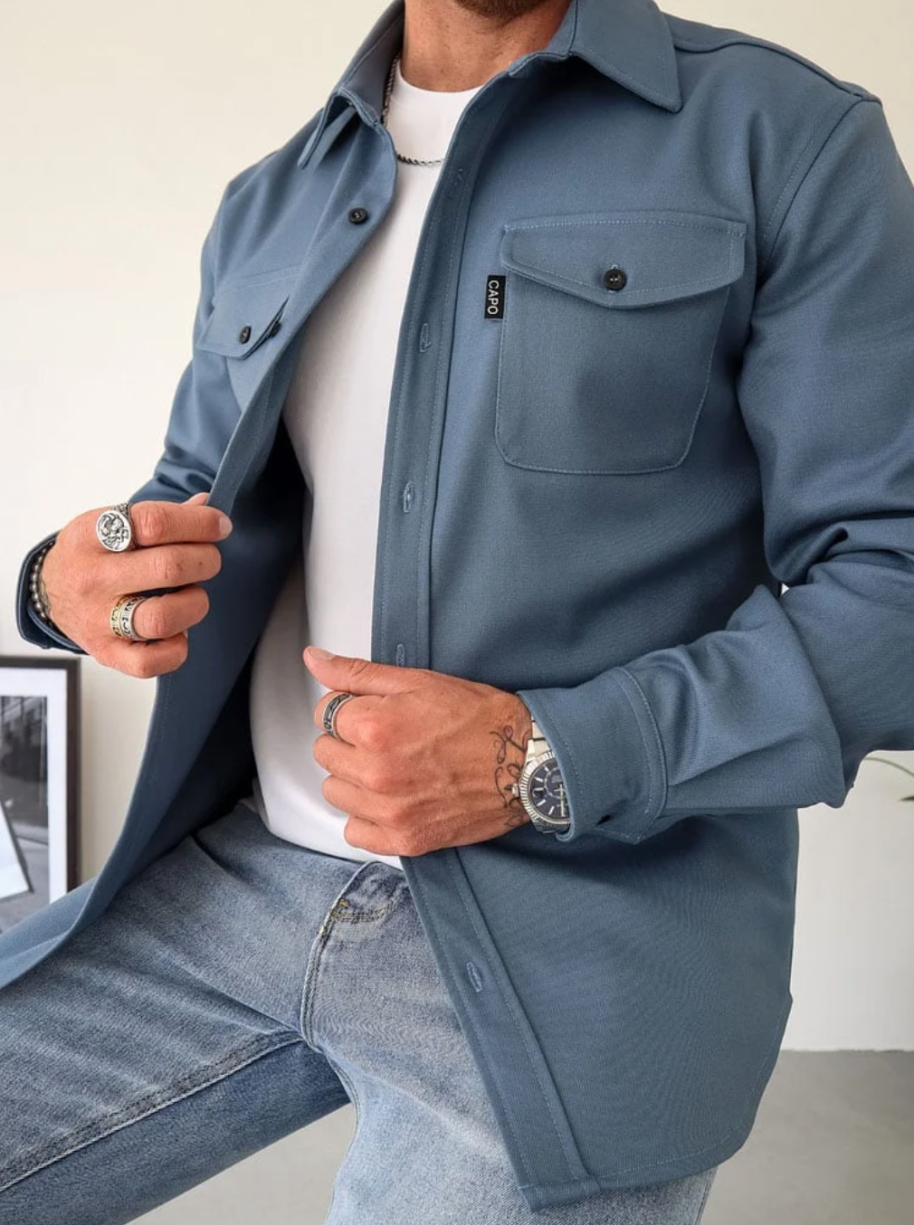 Męska Koszula Oversize Kieszenie Piersiowe Regular Fit