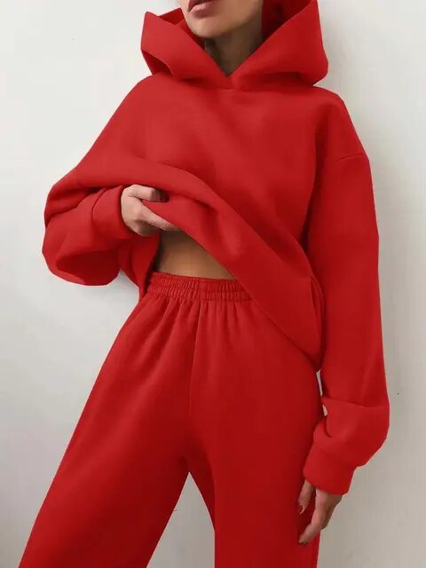 Oversize dres z kapturem - damski komplet - bluza i spodnie