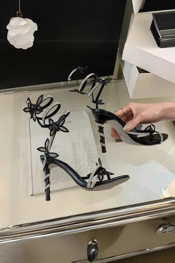 Buty do tańca latynoskiego damskie | Szpilki z motywem motyla | Białe