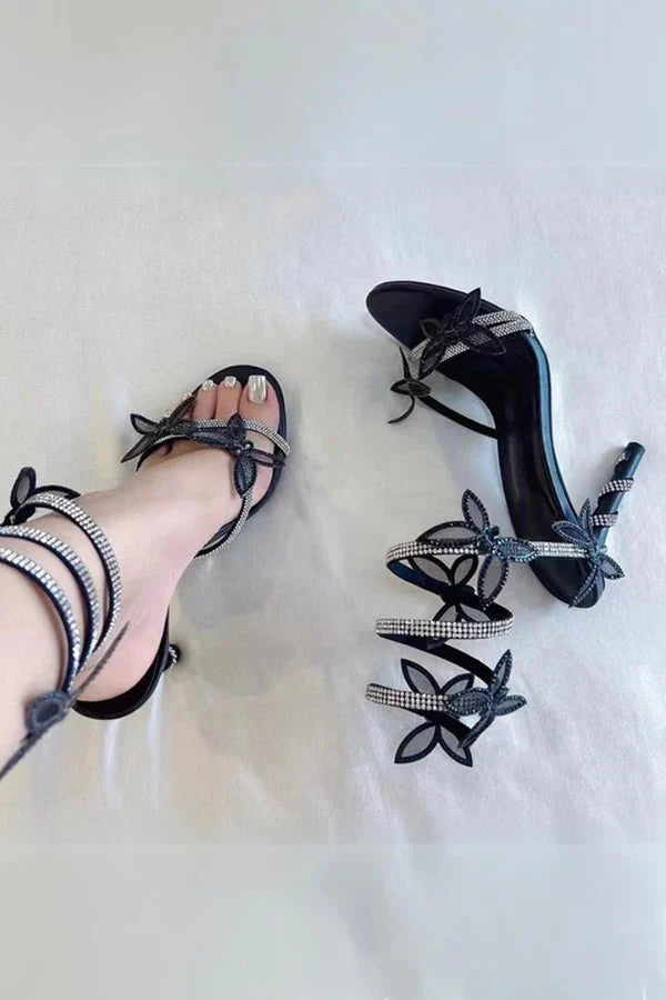 Buty do tańca latynoskiego damskie | Szpilki z motywem motyla | Białe