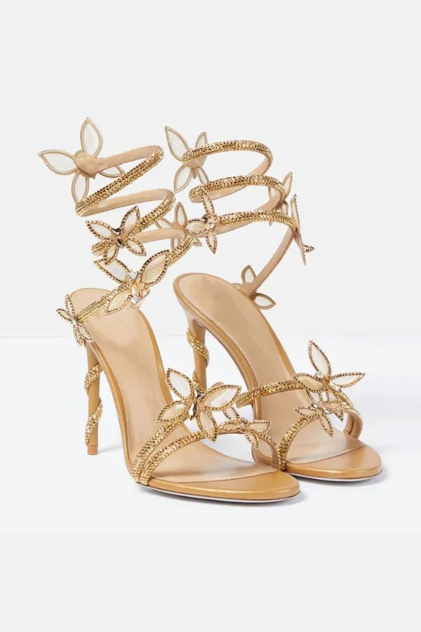 Buty do tańca latynoskiego damskie | Szpilki z motywem motyla | Białe