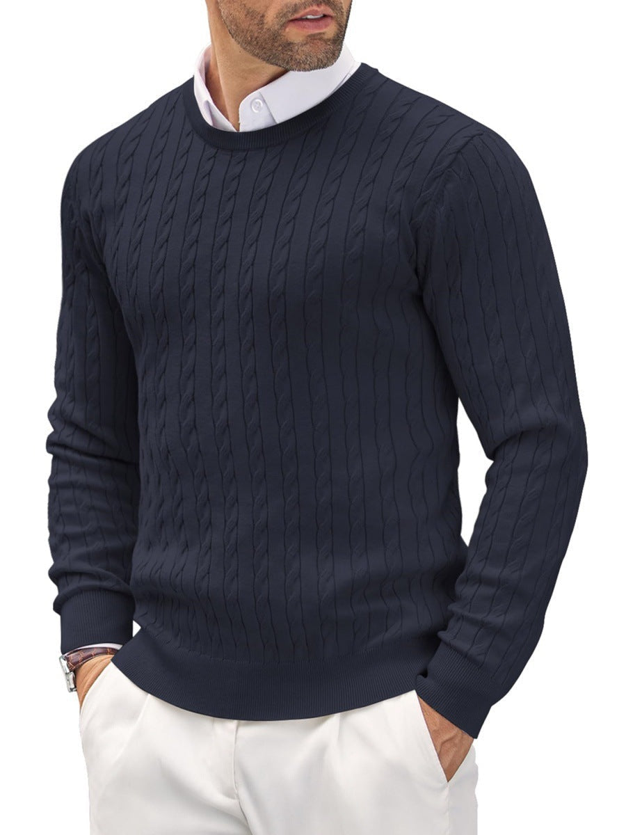 Męski sweter slim fit - okrągły dekolt - cienka dzianina