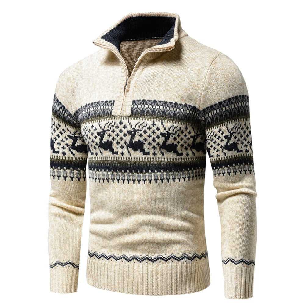 Sweter świąteczny męski | Dzianinowy, zapinany na zamek | Na zimę