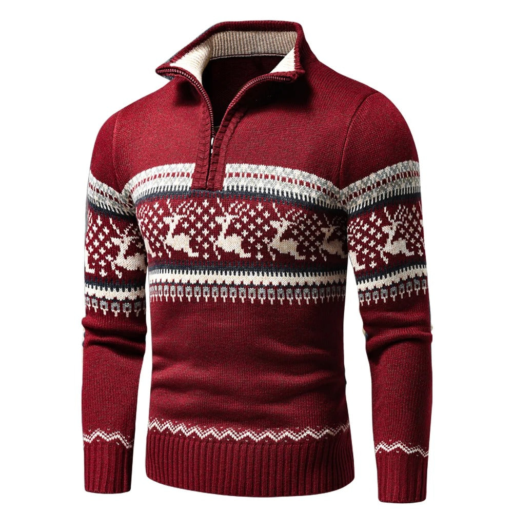 Sweter świąteczny męski | Dzianinowy, zapinany na zamek | Na zimę