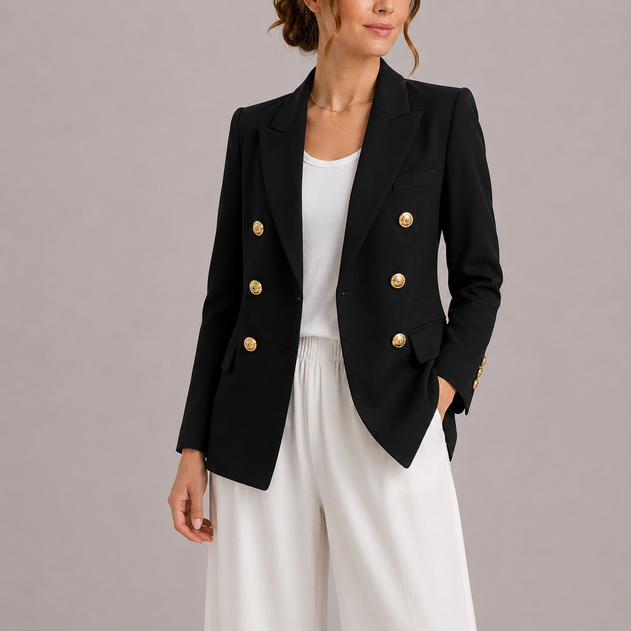 Blazer damski | Buttony złote, kołnierz szal
