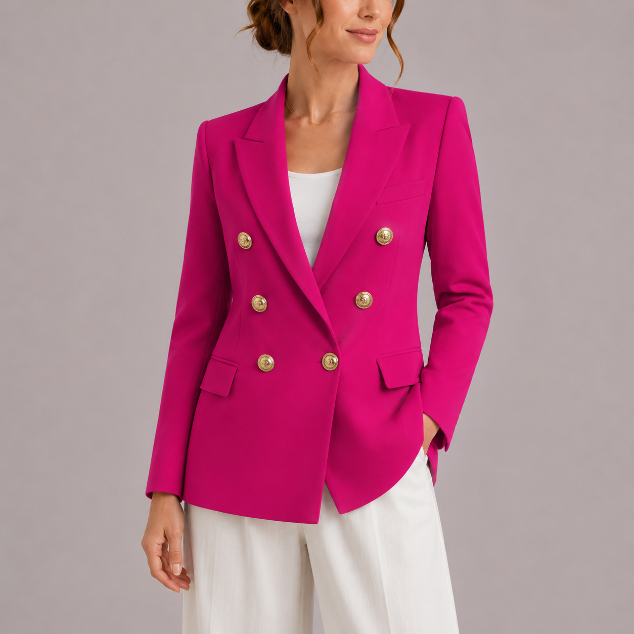Blazer damski | Buttony złote, kołnierz szal
