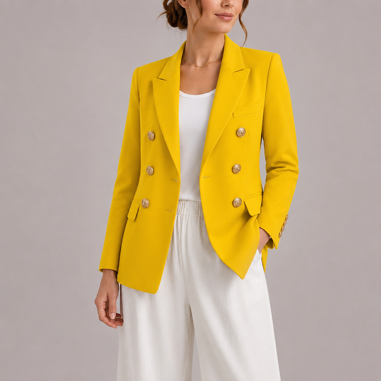 Blazer damski | Buttony złote, kołnierz szal