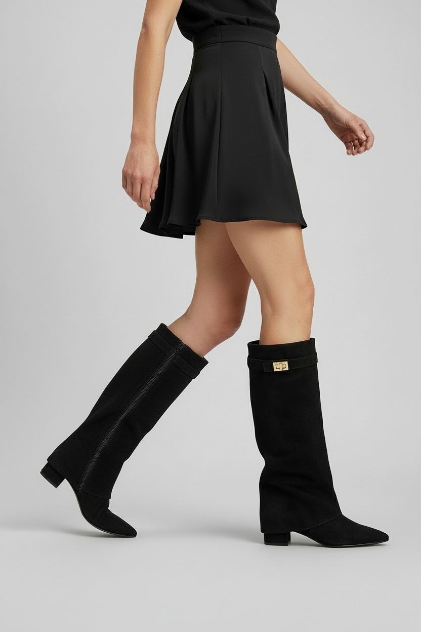 Buty damskie | Obcas blokowy, zamek błyskawiczny | Zamsz i skóra
