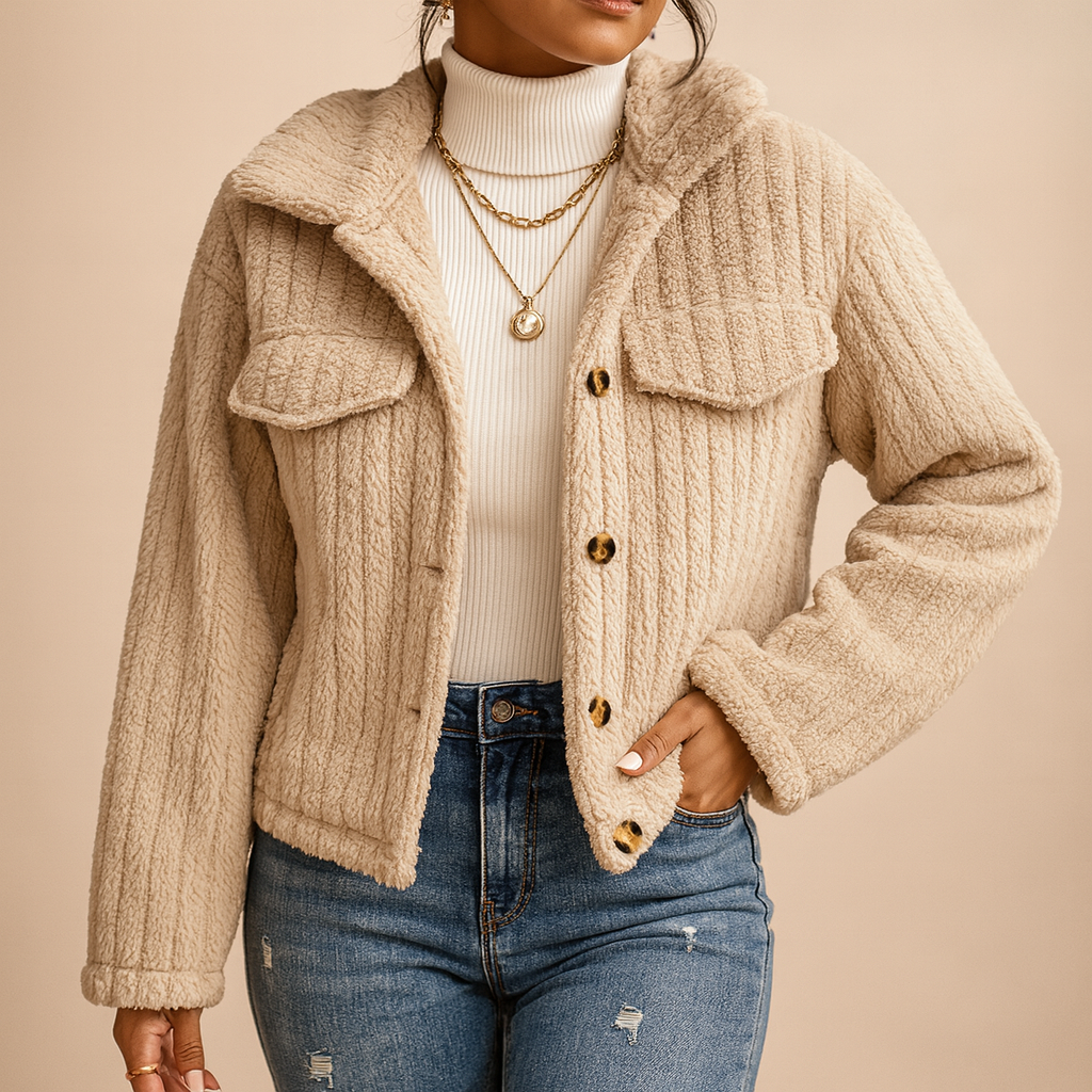Sweter rozpinany | Miękka tekstura teddy, krótki krój