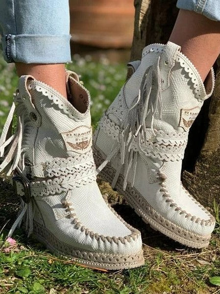 Buty Kowbojskie z Frędzlami | Damskie, Skórzane, Jesień