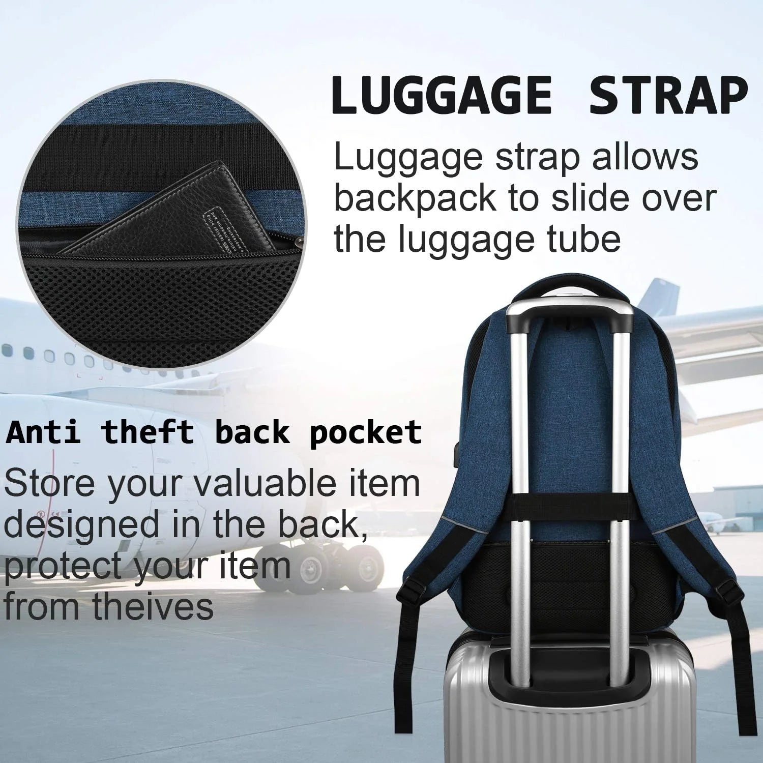 Plecak antywłamaniowy na laptopa | Port USB | Wodoszczelny