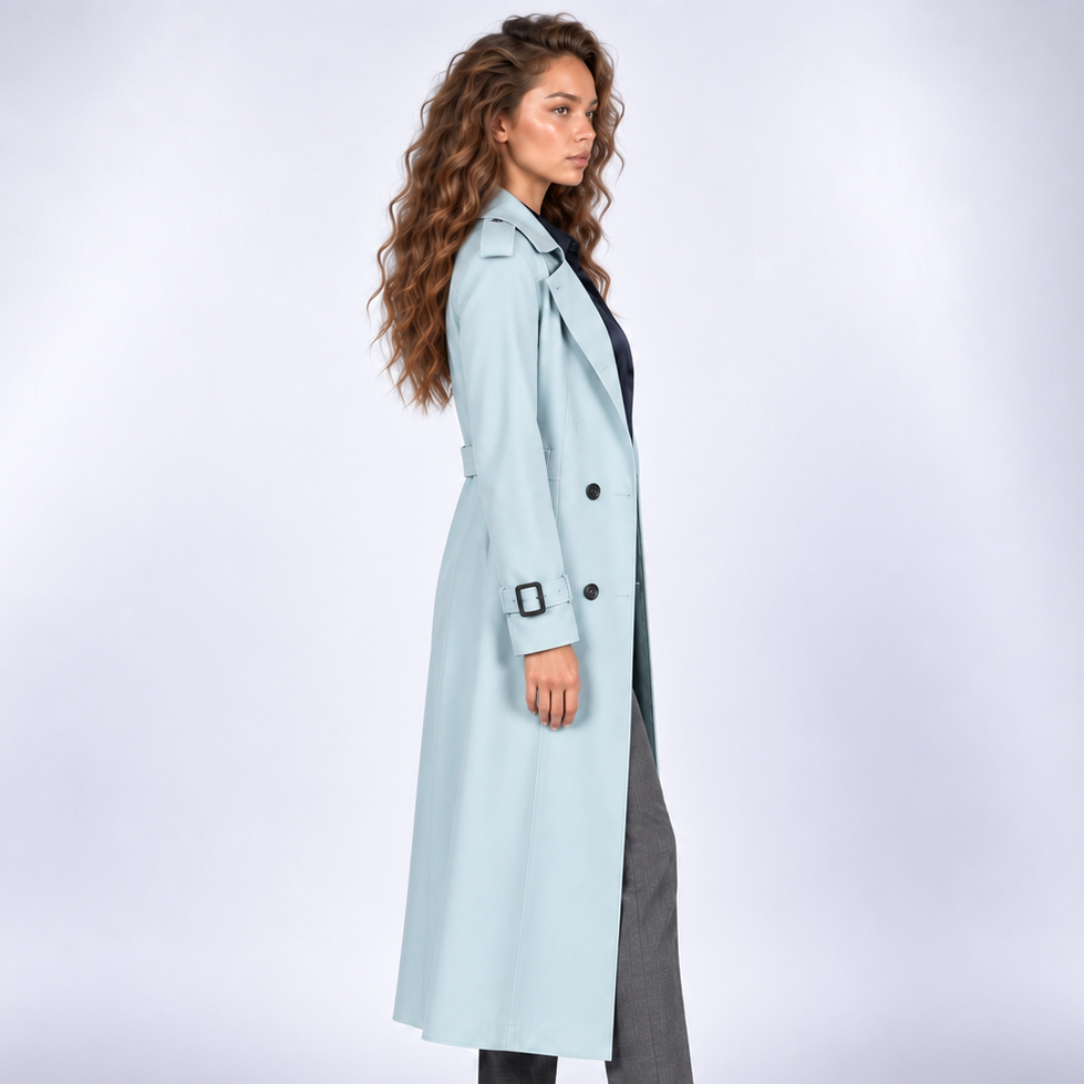 Trencz damski | Klasyczny długi płaszcz dwurzędowy | Elegancki fason