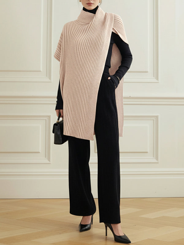 Damski sweter oversize asymetryczny z wysokim kołnierzem luźny fason