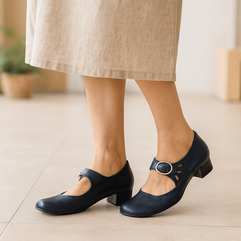 Beatrice – Skórzane Sandały na Obcasie z Klamrą Ortopedyczną - vivano - warszawa