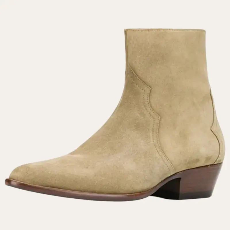 Buty Kowbojskie Kostki | Beżowe Zamsz, Obcas 3 cm