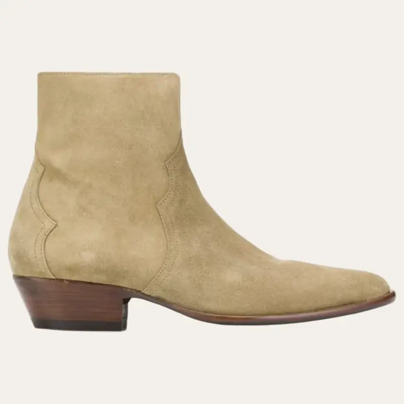 Buty Kowbojskie Kostki | Beżowe Zamsz, Obcas 3 cm