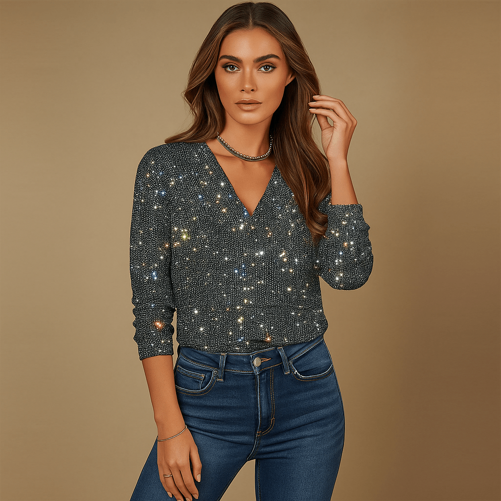 Błyszczący Jersey - Dekolt w kształcie V - Elegancki Komfort - vivano - warszawa