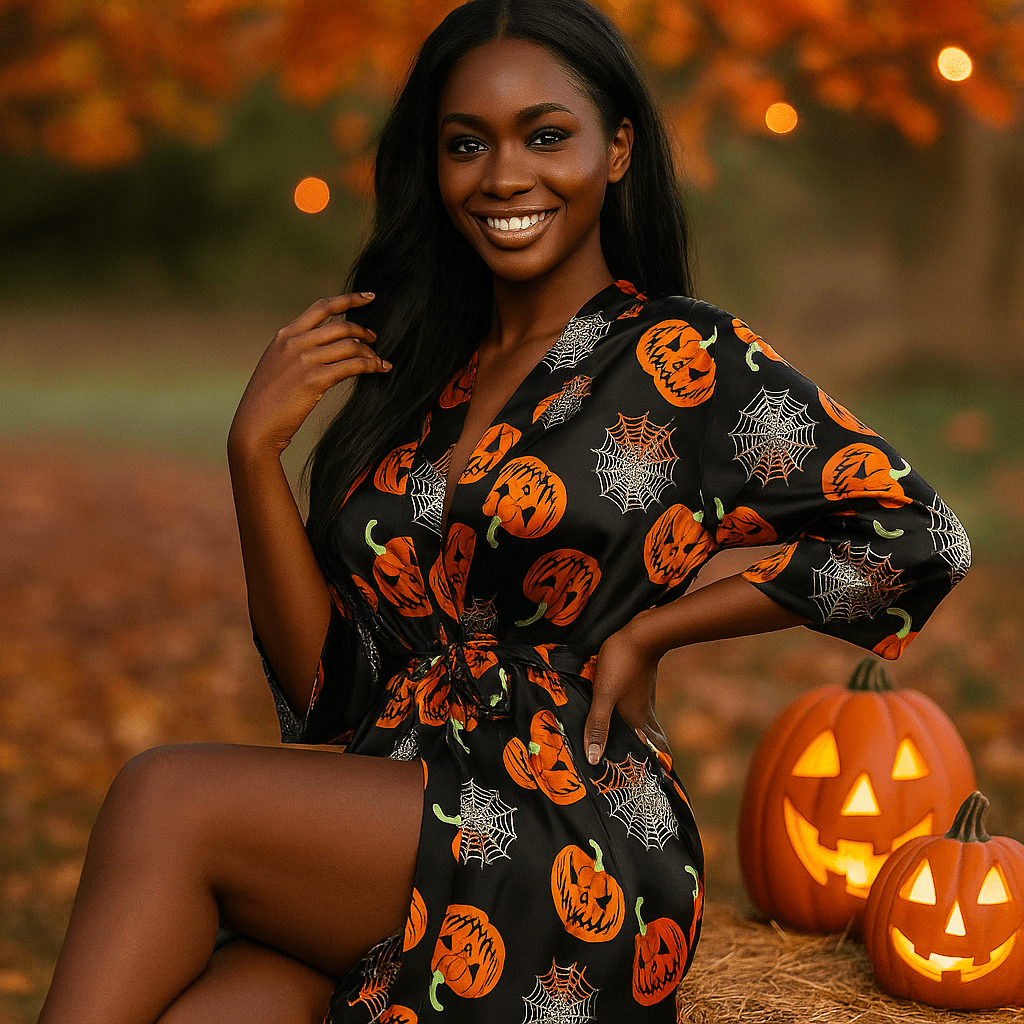 Cecilia kostium Halloween - Wzór dyniowy - Unikalny i zabawny strój - vivano - warszawa