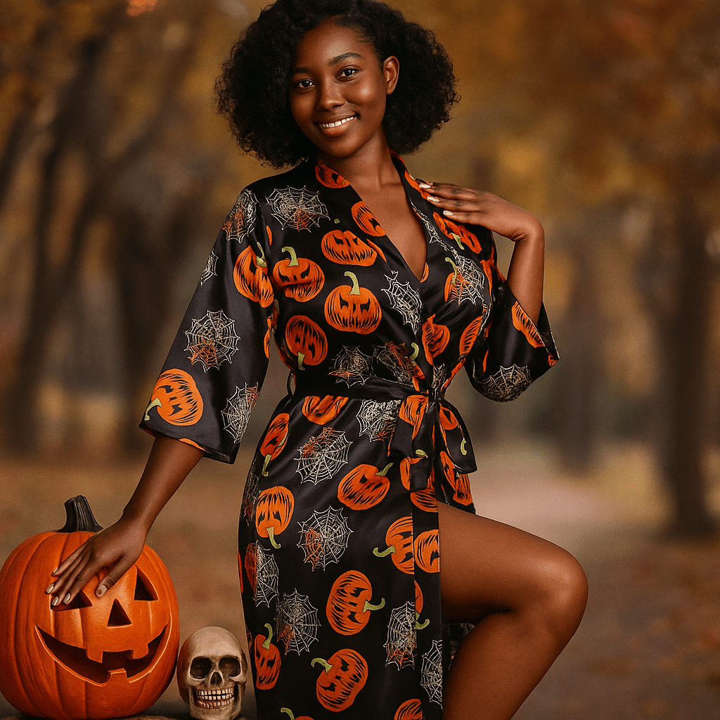 Cecilia kostium Halloween - Wzór dyniowy - Unikalny i zabawny strój - vivano - warszawa