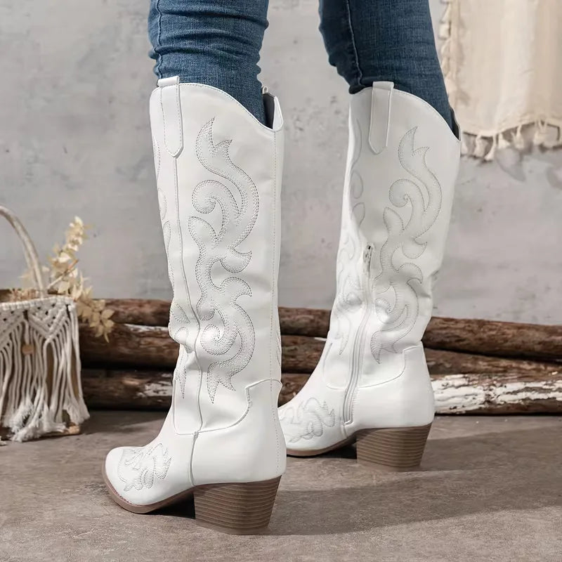 Kowbojskie Buty Damskie | Zamsz, Haft, Średni Obcas