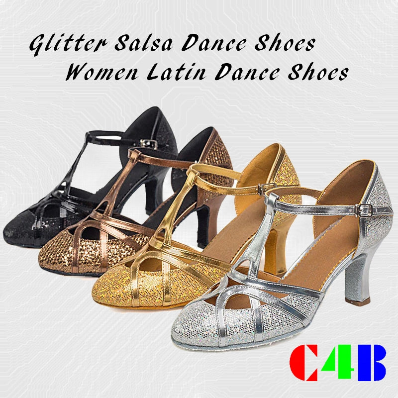 Buty do tańca łacinskiego damskie czółenka z brokatem obcas 7cm