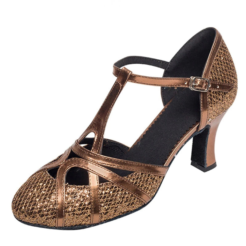 Buty do tańca łacinskiego damskie czółenka z brokatem obcas 7cm