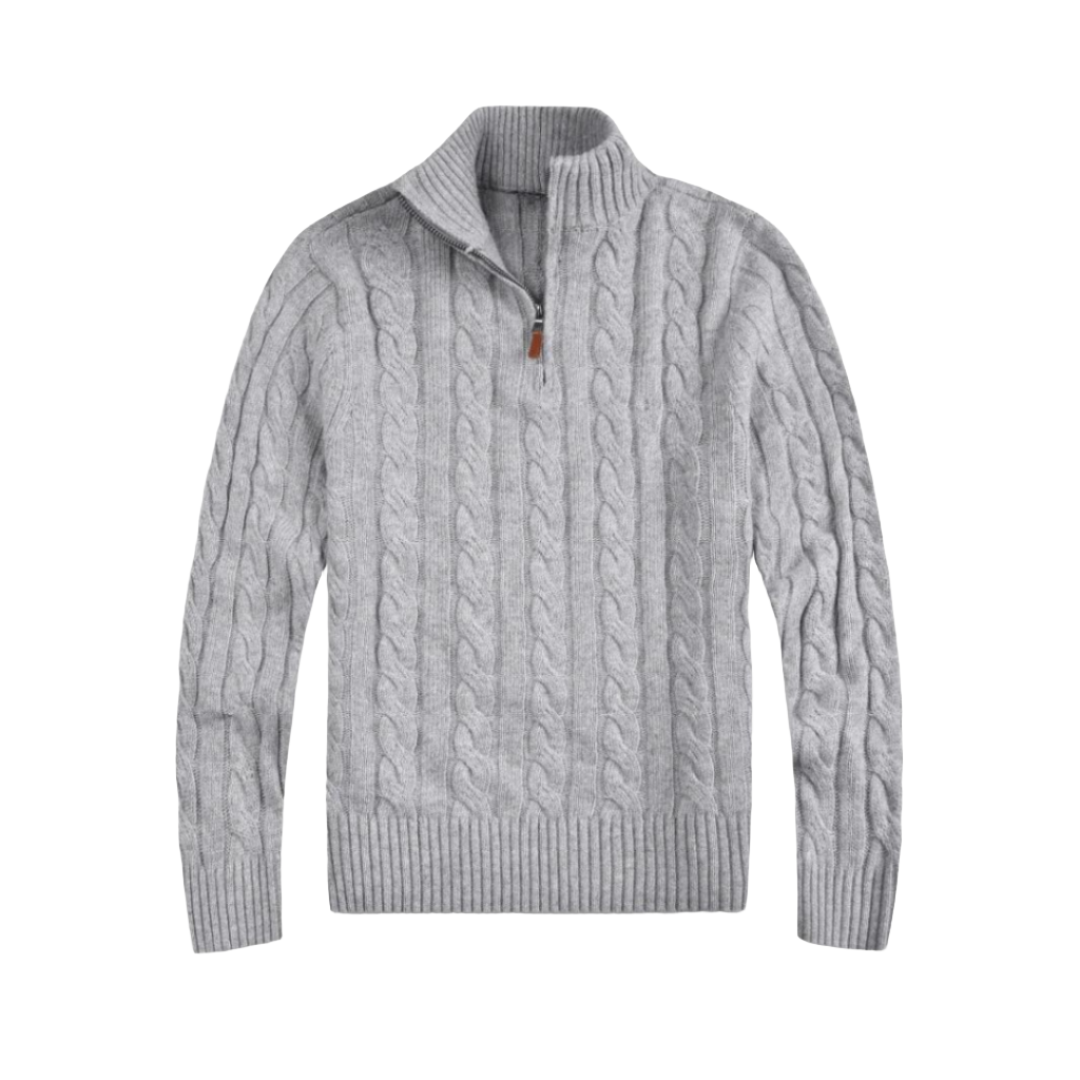 Sweter męski | Pleciony splot, półzamek | Wygodny na co dzień