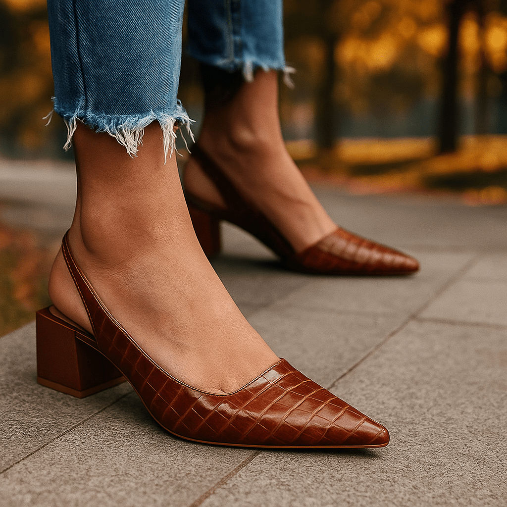 Czółenka Wintage Pointed Slingback - Blokowy obcas - vivano - warszawa