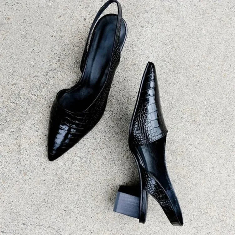 Czółenka Wintage Pointed Slingback - Blokowy obcas - vivano - warszawa