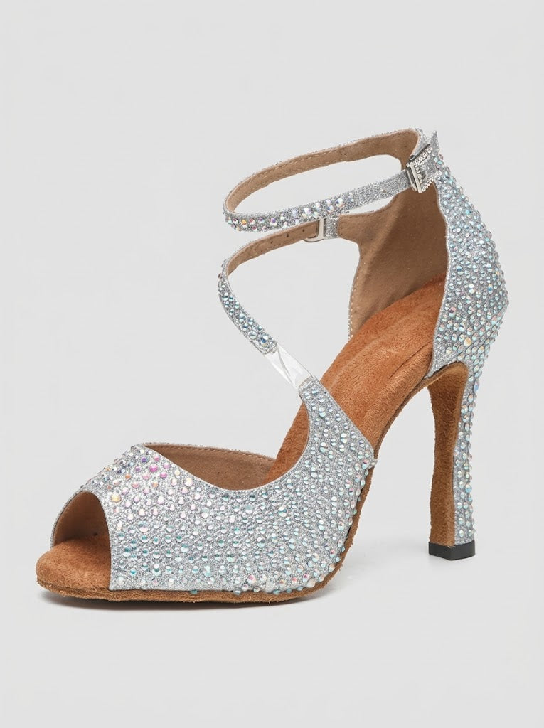 Buty do salsy damskie | Sandały na obcasie | Cekinowe buty taneczne