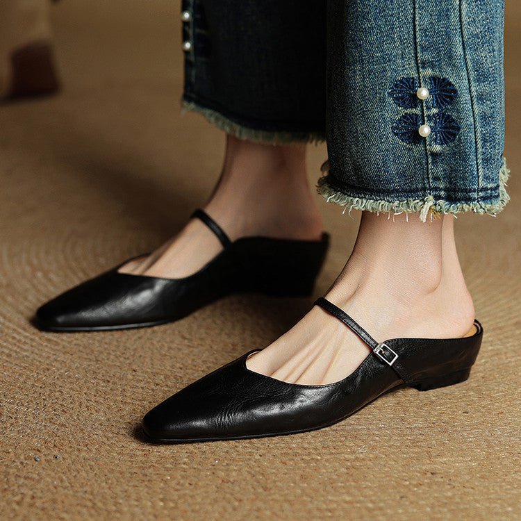 Damskie buty Mary Jane | Spiczasty nos, skóra, płaska podeszwa