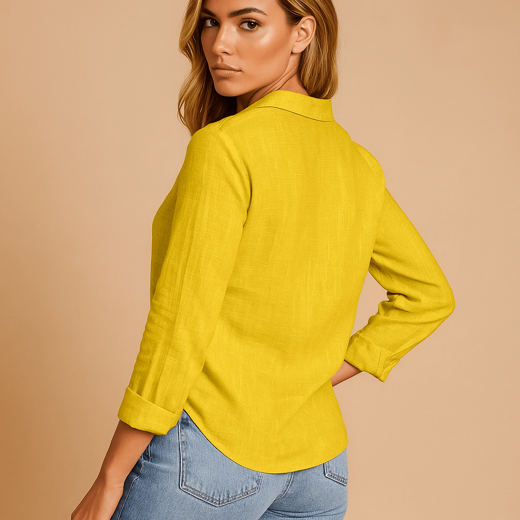 Damska Koszula Button - Up - Lekka Mieszanka Lnu - Długie Rękawy - Luźny Krój - vivano - warszawa