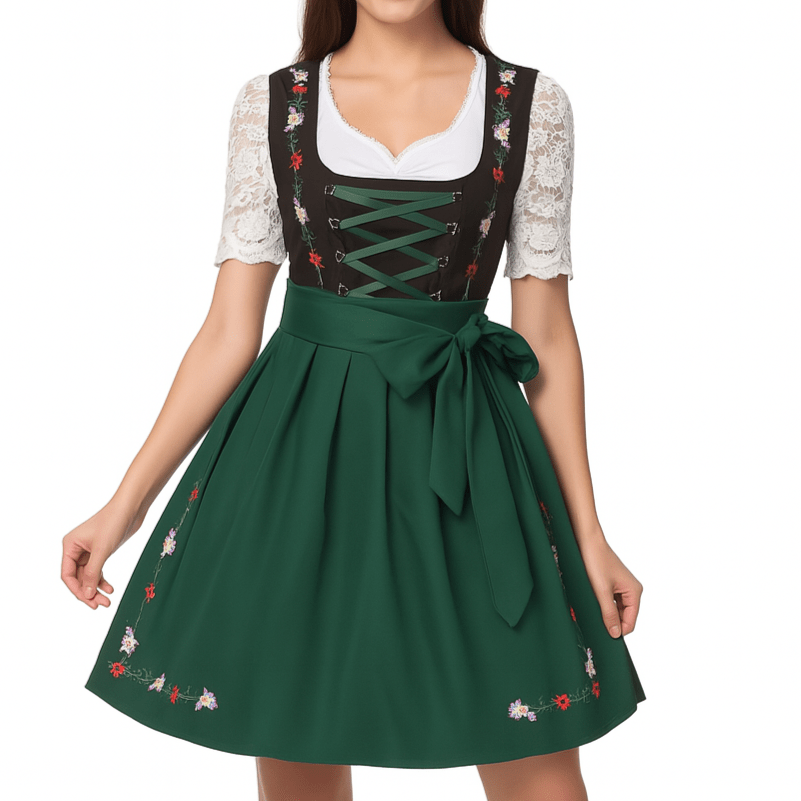Damska sukienka dirndl - Lettere Stof - Zielona & Czarna - Gotowa na Oktoberfest - vivano - warszawa