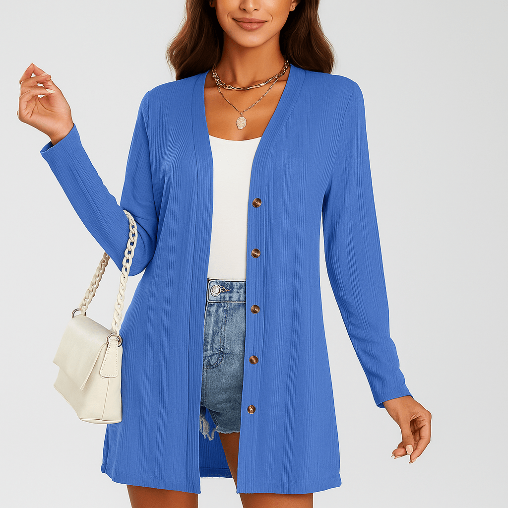 Damski Kardigan z Długim Rękawem - Guziki - Strukturalny Design - vivano - warszawa