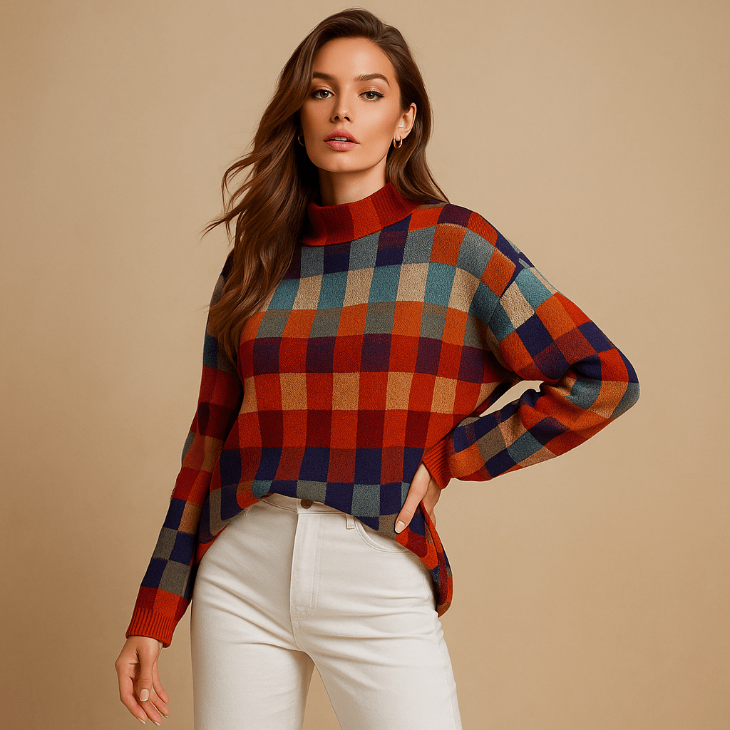 Damski Sweter - Ciepły Kołnierz - Komfort i Styl - vivano - warszawa