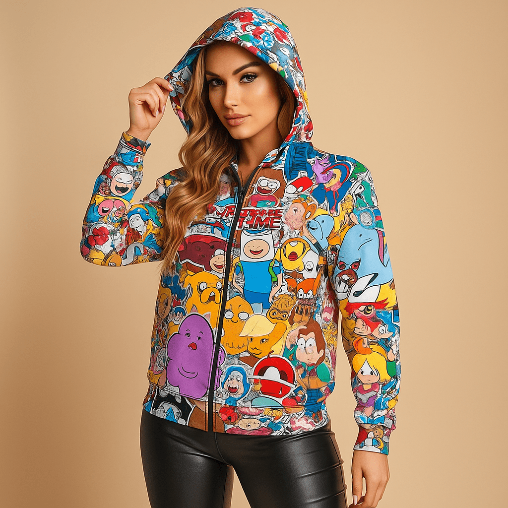 Damskie Kolorowe Bluzy z Kapturem - Komiksowe Motywy Luo - vivano - warszawa