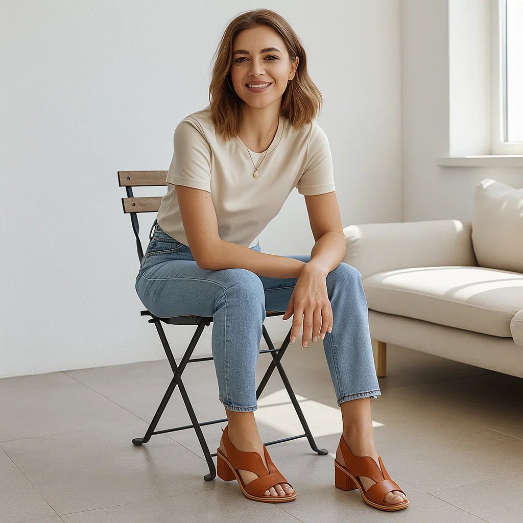 Damskie Skórzane Sandały - Wygodne Obcasy - Selina - vivano - warszawa