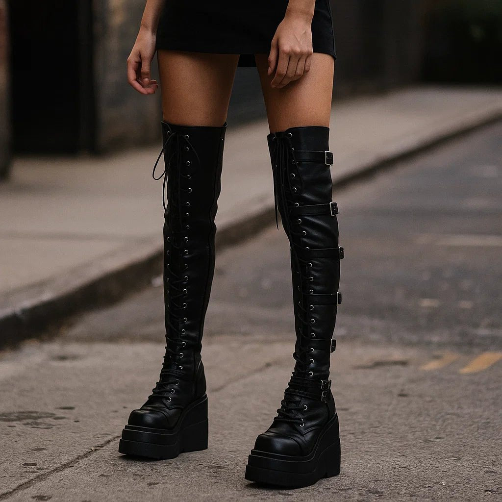 Damskie Wysokie Botki Sznurowane na Platformie - vivano - warszawa