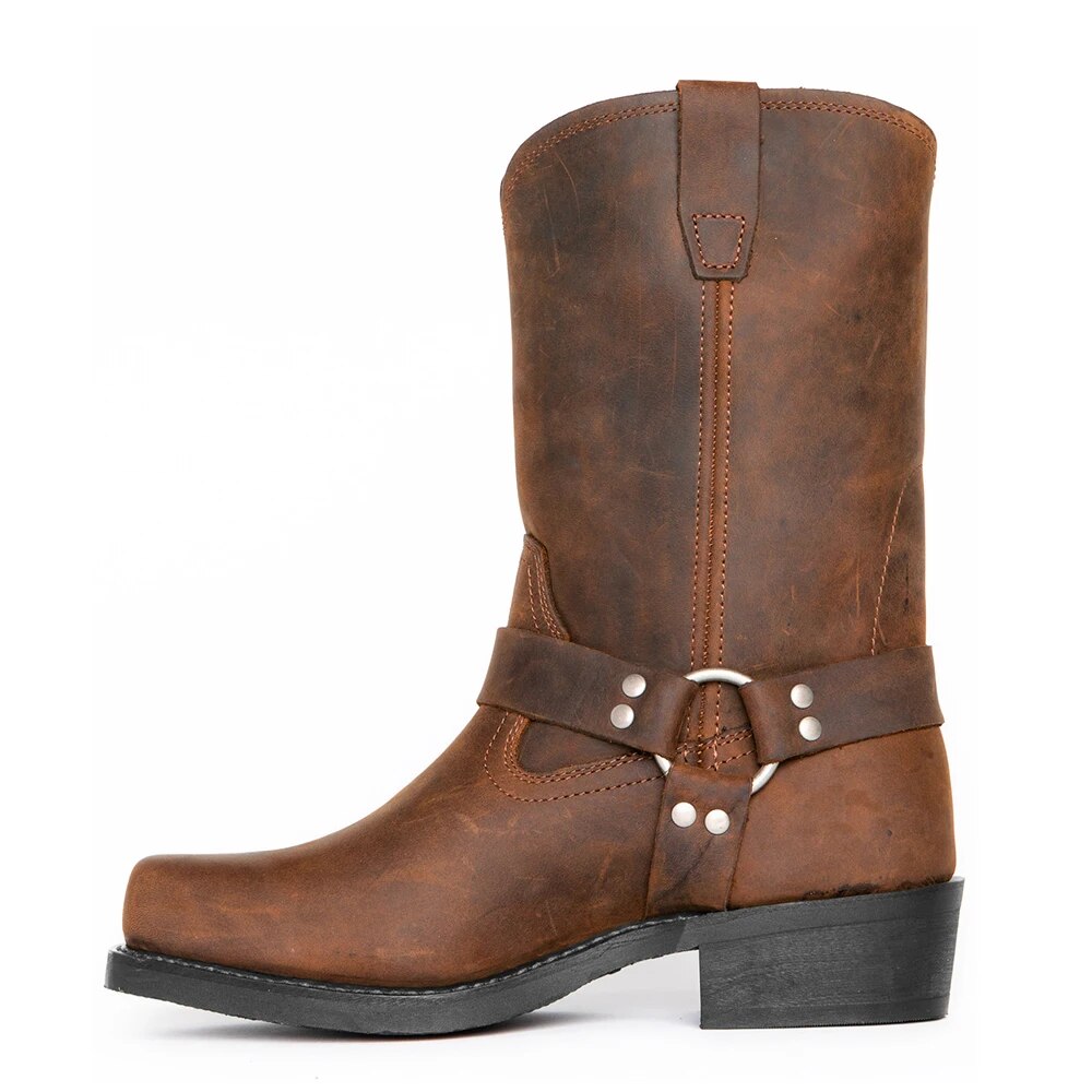 Kowbojskie Buty Męskie | Zamszowe, Sprzączka | Brązowe