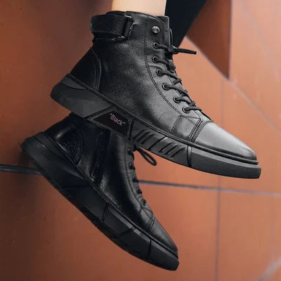 Buty męskie | Czarna skóra, wodoodporne, terenowe