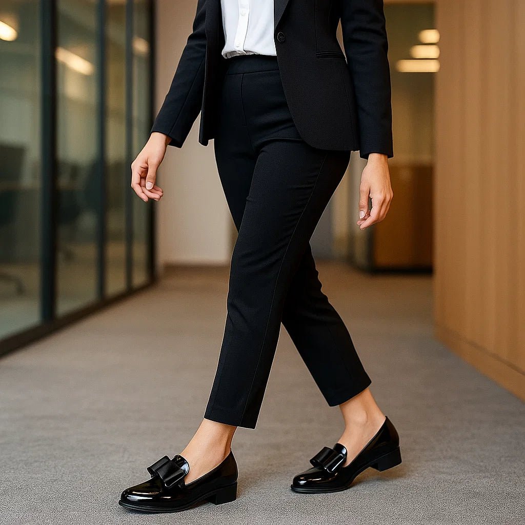 Mokasyny damskie lakierowane z wstążką – eleganckie