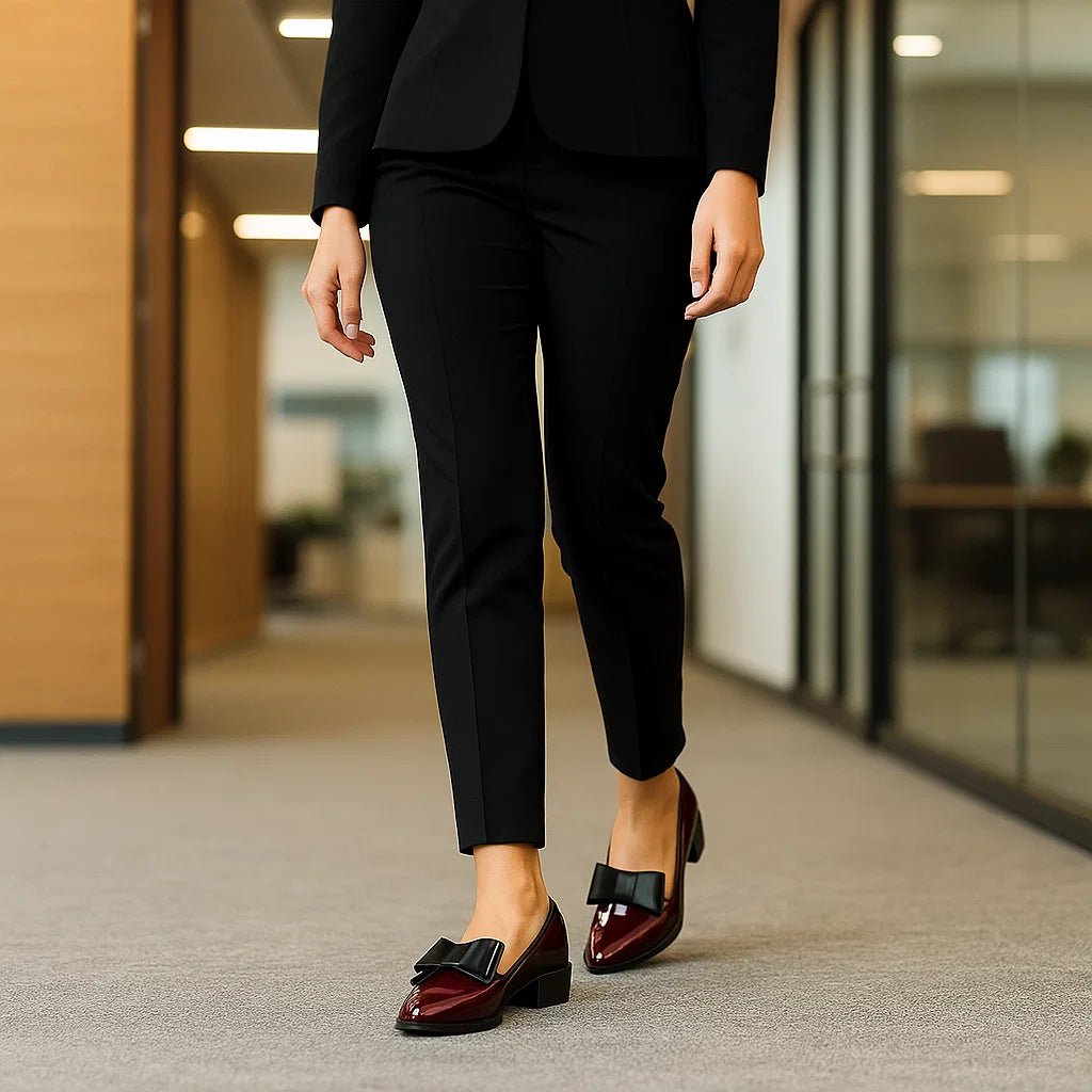 Mokasyny damskie lakierowane z wstążką – eleganckie
