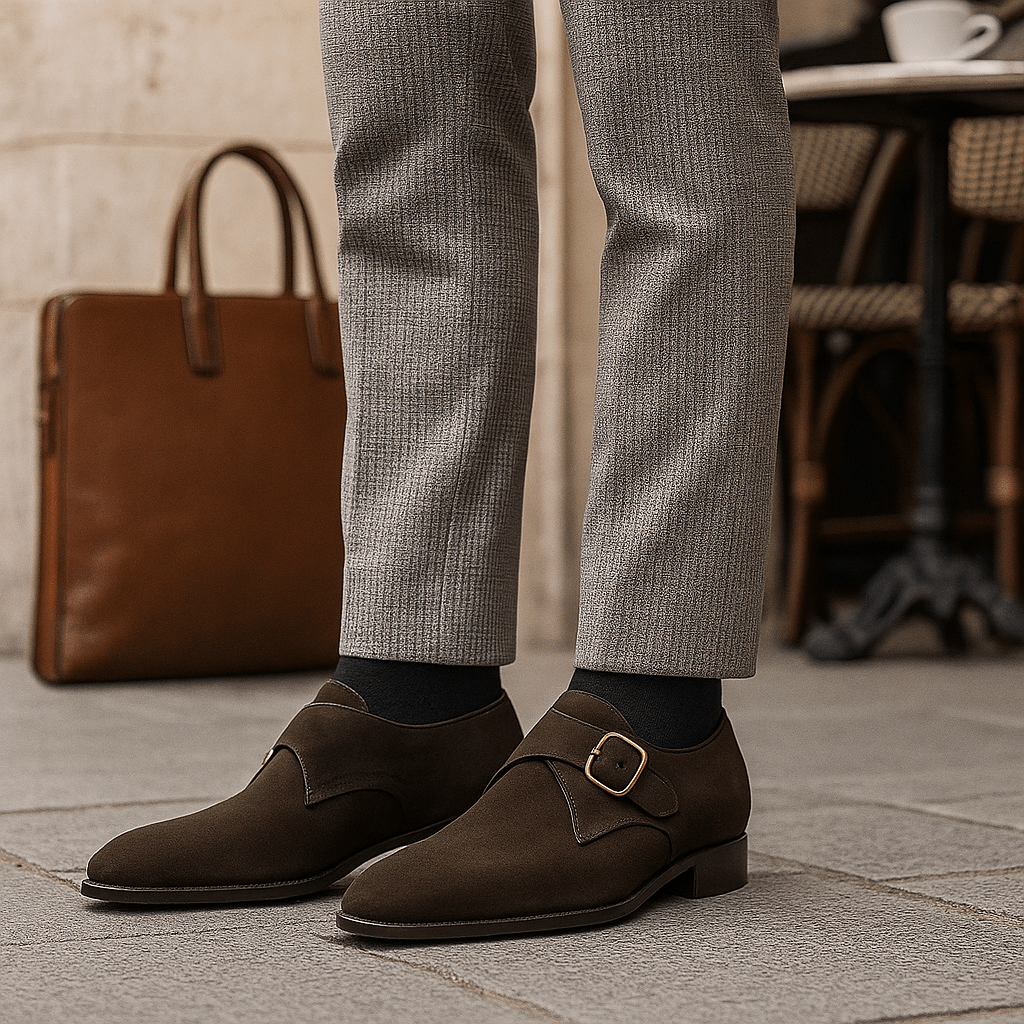 Ethan - Męskie Buty Monk Strap - z Zamszu - vivano - warszawa