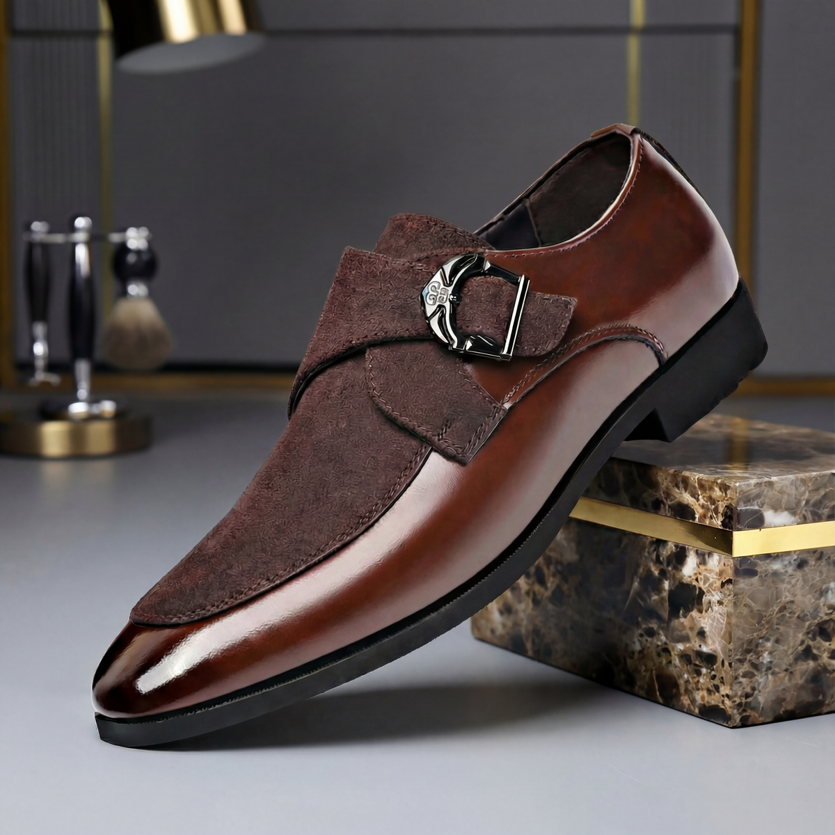 Męskie Buty Wizytowe Daim Monk Strap Czubek Ostry