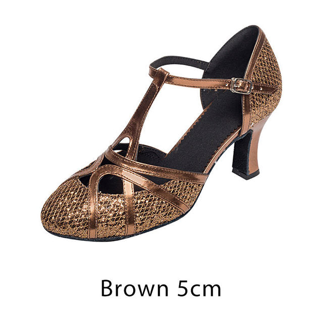 Buty do tańca łacinskiego damskie czółenka z brokatem obcas 7cm