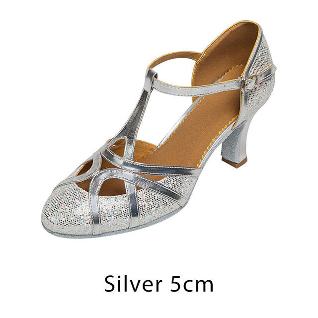 Buty do tańca łacinskiego damskie czółenka z brokatem obcas 7cm